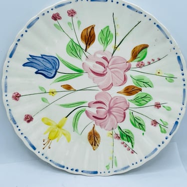 Vintage 1940 Blue Ridge Southern Pottery Bright Floral Hand Painted  Dinner Plate 