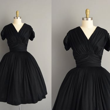 1950s vintage dress | Gorgeous Jet Black Ruched Full | Simplicity is Bliss  - Long Beach, CA | ATTIC