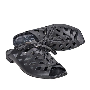 AGL - Black Laser Cut Out Slide Sandals Sz 8