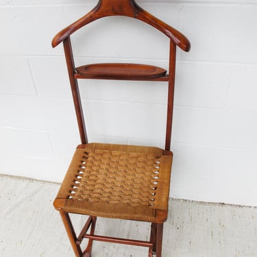 Danish Woven Cord Folding Valet Chair Coat Rack 