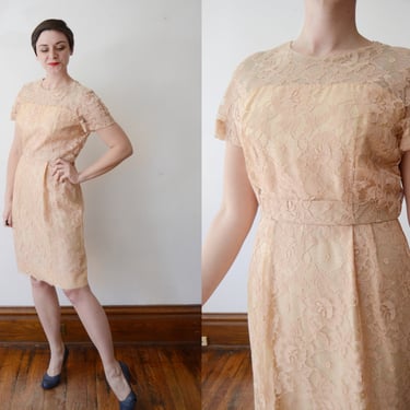 Spiderweb Lace 1960s Peach Dress - M 