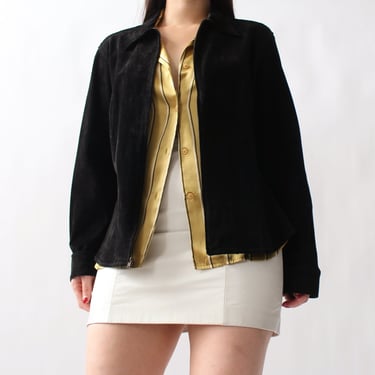 90s Jet Black Suede Jacket