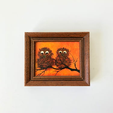 Tiny Mid Century Owl Painting 