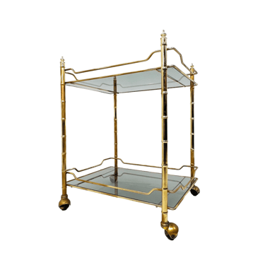 #1595 Vintage Brass & Smoked Glass Bar Cart