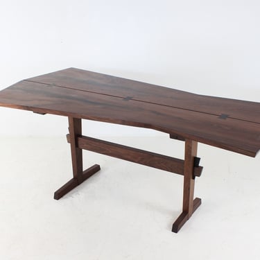 6 foot bookmatched Walnut Slab knockdown trestle desk dining table Nakashima style in stock 