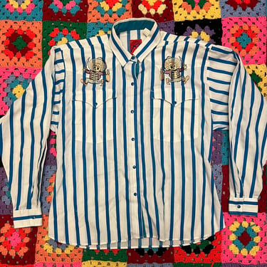 Vintage 90s shirt button up Day of the dead Mexican folk 