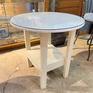 Large Round White Table with Glass Top