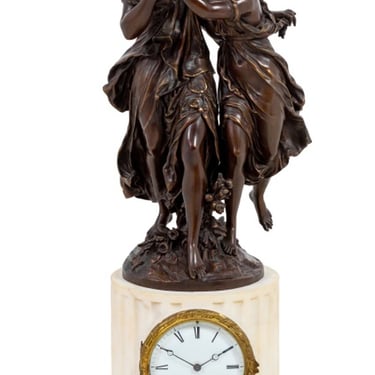 Mathurin Moreau Bronze & Marble Figural Clock