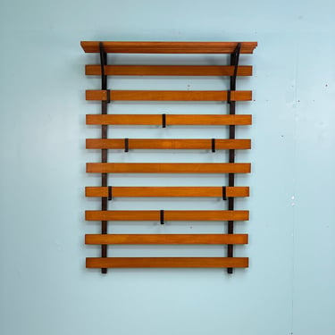 Original 60s mid-century teak wardrobe with hat rack 