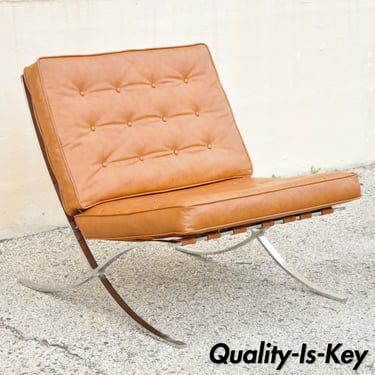 Selig Mid Century Modern Barcelona Style Chrome Lounge Chair Brown Vinyl Cushion