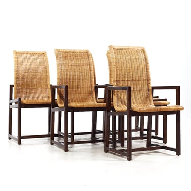 Century Furniture Mid Century Cane and Walnut Dining Chairs - Set of 6 - mcm 