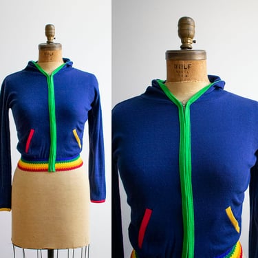 1970s Hooded Sweatshirt / Vintage Rainbow Sweatshirt/ Crochet Hoodie / Vintage Hoodie / 1970s Hoodie / Vintage 70s Jacket / Stranger Things 