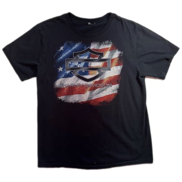 Vintage Harley Davidson T-Shirt USA Flag Lone Wolf Washington