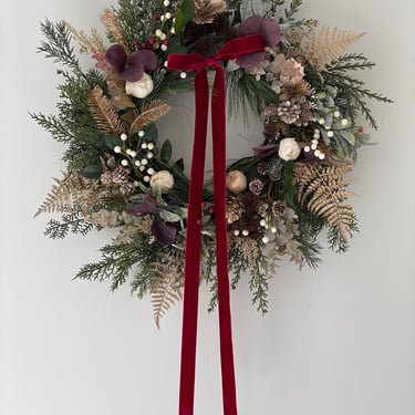 Plums, Greens and Golds Winter Wreath, Holiday wreath for front door, Winter Porch Wreath, All Winter Long Front Door Wreath 