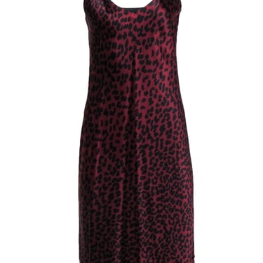 Nili Lotan - Ruby &amp; Black Cheetah Print Sleeveless Silk Slip Dress Sz M