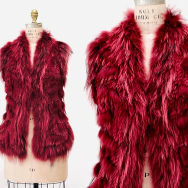 90s Vintage Fur Vest Red Burgundy Fur Fox Rabbit Fur Vest Red // 90s Vintage Fur Vest Jacket Red Small Medium By Lillie Rubin Made in France 