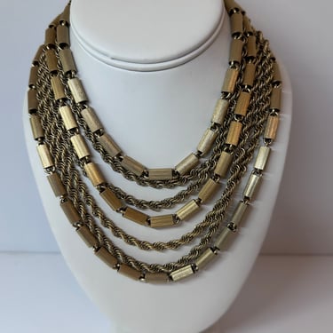 Reserved: Monet 7 Strand Gold Necklace