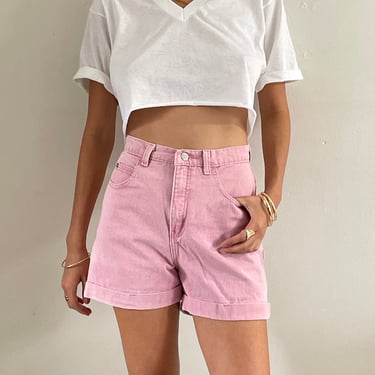26 high waisted pink denim shorts / vintage 90s high rise cuffed pink colored denim shorts | size 26 