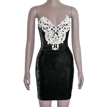 Vintage Jessica McClintok Gunne Sax Floral Lace Mini Dress Strapless Short Party Dress Elegant Evening Wear Womens Chic Lace Cocktail Dress 
