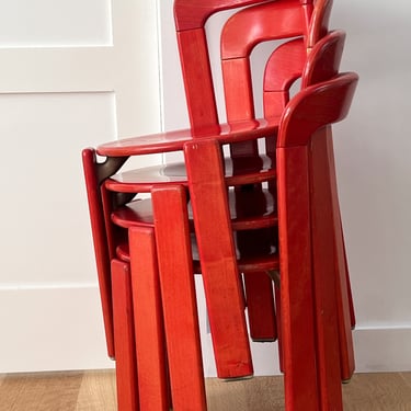 Set of 4 Vintage Bruno Rey Red Stain Rey Dining Chairs