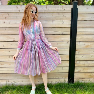 1980s Pink Rainbow Sheer Dress 