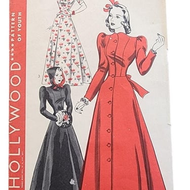 Vintage 40s Sewing Pattern ORIGINAL:  Housecoat or Evening Coat Hollywood 1940 