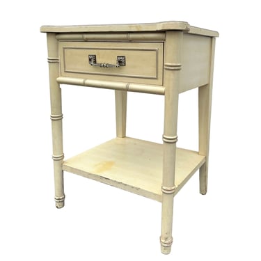 Faux Bamboo Nightstand by Henry Link Bali Hai FREE SHIPPING- One Vintage Creamy White Hollywood Regency Palm Beach Coastal Bedroom Furniture 