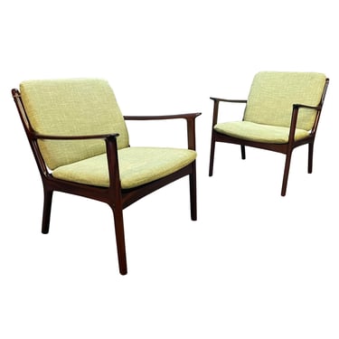 Pair of Vintage Danish Mid Century Modern Mahogany Lounge Chair "PJ112" by Ole Wanscher 