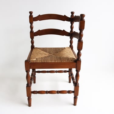 Antique Corner Chair – Turned Wood & Woven Rush Seat – 1930s Farmhouse Accent Chair 