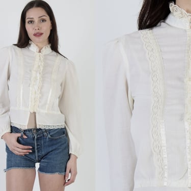 Off White Plain Gunne Sax Blouse / Ivory Jessica McClintock Top / Vintage 70s Plain Victorian Style Shirt / 1970s Gunnies Sheer Lace Top 
