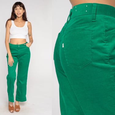 Levis Corduroy Pants 80s Green Flared Trousers Retro Cords Levi Strauss High Rise Waist Seventies Flares Plain Basic Vintage 1980s Mens 31 