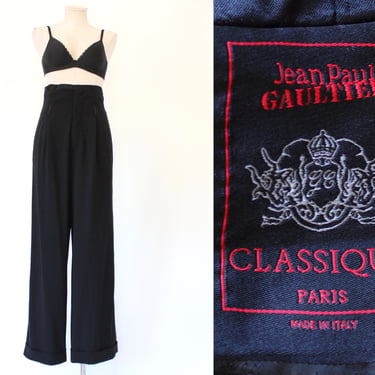 28” x 31” Iconic Jean Paul Gaultier High Waist Wide Leg Tuxedo Trouser  - 1990s Designer Vintage Menswear Pants 
