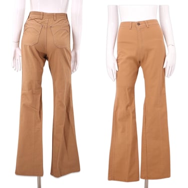 70s Chemin De Fer high waisted tan jeans pants 24  / vintage 1970s cotton canvas bells flares pants sz XS 4 