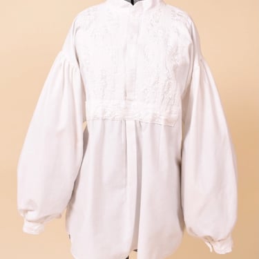 White Embroidered Puff Sleeve Poet Blouse, XXL