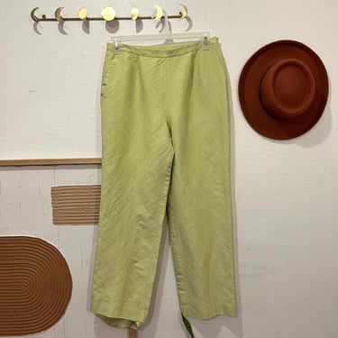 Vintage 90s Lime Green High Waisted Relaxed Fit Linen Blend Trouser Pants 12 