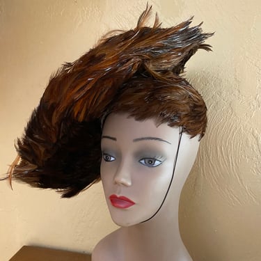 Vintage Womens Feather Hat Side Sit 50s Formal 