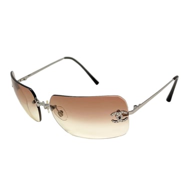 Chanel Brown Ombre Rhinestone Logo Sunglasses