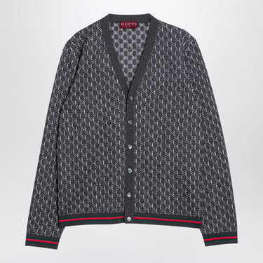 Gucci Light Grey Cardigan With Gg Shadow Jacquard Men