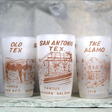 Set of 3 Mid-Century San Antonio Texas Juice Glasses | Texas Frosted Glassware | Mid-Century circa 1960s | 6 Oz Glasses | Bixley Shop 