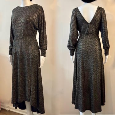 Glitter Dress 1970's Disco Style Black with Gold and Silver Sparkles S/M 