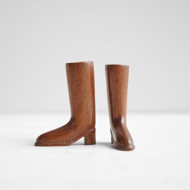 Vintage Tiny Pair of Hand Carved Wooden Boots, 1.75