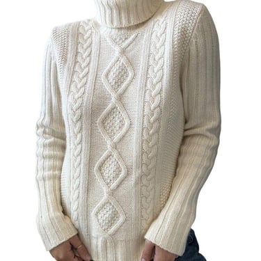 Vintage Banana Republic White Angora Lambswool Blend Fluffy Ribbed Cable Sweater 