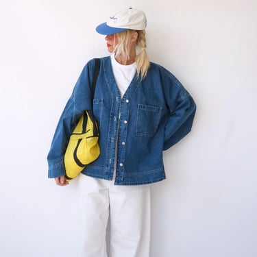 Vintage Medium Denim Lightweight Jacket | Cotton Denim Buttoned Layer Jacket | Wardrobe Staple 