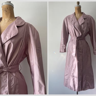 Vintage ‘80s ‘90s British Mist dusty lilac trench coat | Spring jacket, water resistant jacket, belted trench coat, S 