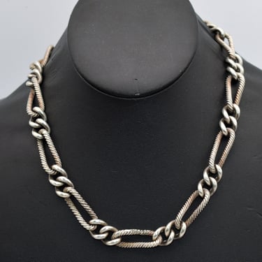 Heavy vintage Barrocos MB.01 twisted sterling links goth necklace, rare 925 silver industrial biker chain 