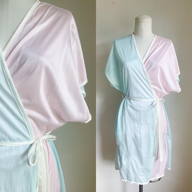 Vintage 1980s Pink & Blue color block robe / one size fits most 