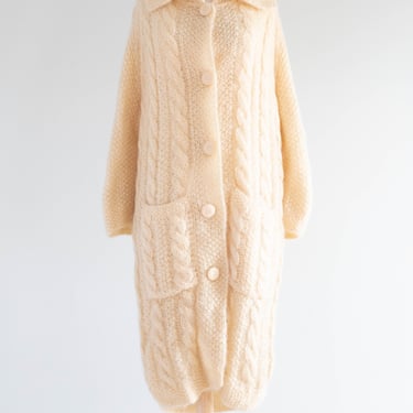 Fabulous 1960's Vanilla Hand Knit Mohair Oversized Cardigan / ML