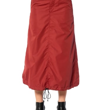 2000S COMME DES GARCONS Burgundy Polyester Parachute Skirt With Drawstring Hem 2005 