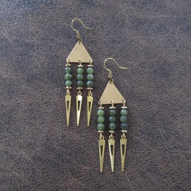 Jade and brass chandelier earrings 