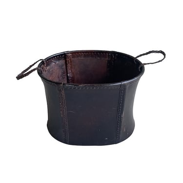 Leather Basket with Handles, France, 1950&#8217;s